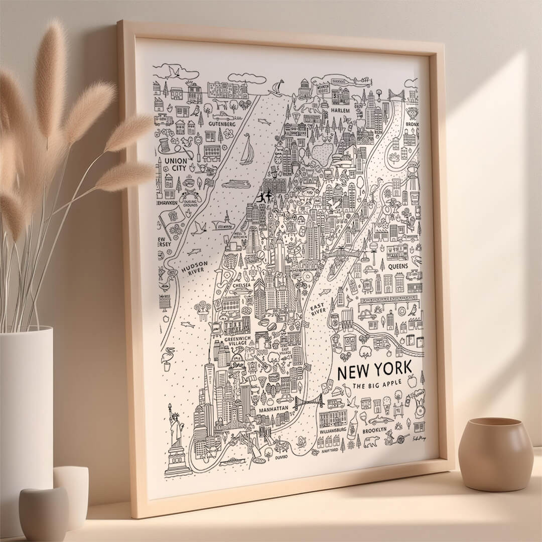 handmade illustrated New York City map